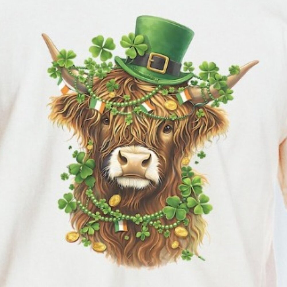 St Patricks Day Highland Cow Shirt, Lucky Cow Tee, Irish Cow Shirt - Picture 2 of 3